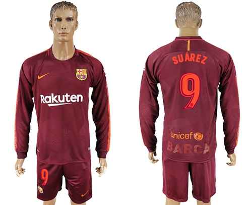 Barcelona #9 Suarez Sec Away Long Sleeves Soccer Club Jersey